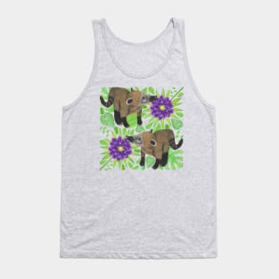 Coatimundi with Palm Leaves Philodendron Gloriosum Leaves and Purple Dahlias Tank Top